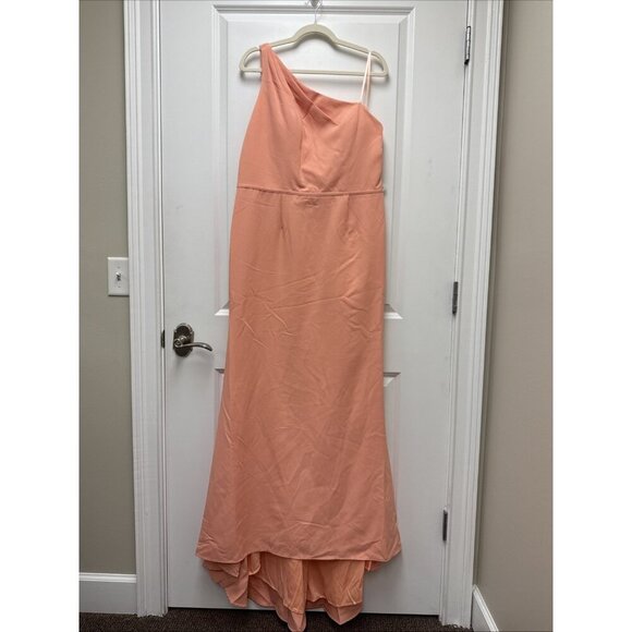 Mac Duggal Size 14 Peach 26266 One-Shoulder Jersey Mermaid Cocktail Gown Dress - Picture 5 of 9